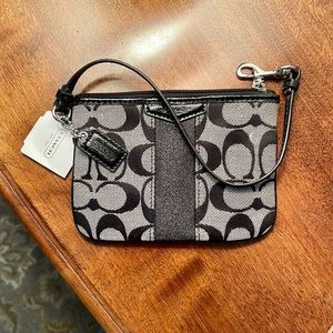 Vintage Zippered Coach Wristlet - Black/White Logo Fabric, New Condition w/ Tag